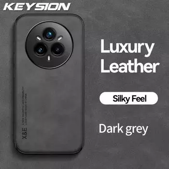 KEYSION Роскошный ретро чехол из искусственной кожи для Realme 14 Pro 5G Мягкий силиконовый + противоударный чехол для телефона из ПК для OPPO Realme 14 Pro+5G for Realme 14 Pro 5G темно серый