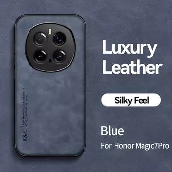KEYSION Роскошный ретро-чехол из искусственной кожи для HONOR Magic7 Pro 5G, мягкий силиконовый + противоударный чехол для задней панели телефона из поликарбоната для Huawei Magic 7 Pro for Magic 7 Pro синий