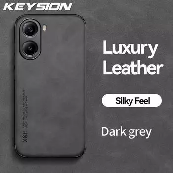 KEYSION Роскошный ретро-чехол из искусственной кожи для Xiaomi POCO X7 Pro, мягкий силиконовый + противоударный чехол для телефона из ПК для Redmi Turbo 4 for POCO X7 Pro темно серый