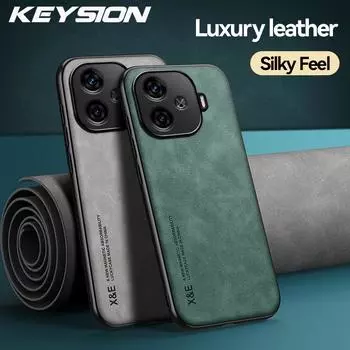 KEYSION Роскошный ретро-чехол из искусственной кожи для IQOO Z9 5G Z9 Turbo Мягкий силиконовый + противоударный чехол для телефона из ПК для VIVO IQOO Z9X 5G for IQOO Z9X синий