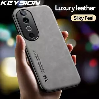 KEYSION Роскошный ретро-чехол из искусственной кожи для VIVO V40 5G V40 Pro 5G Мягкий силиконовый + противоударный чехол для телефона из ПК для VIVO V40 Pro 5G for VIVO V40 синий