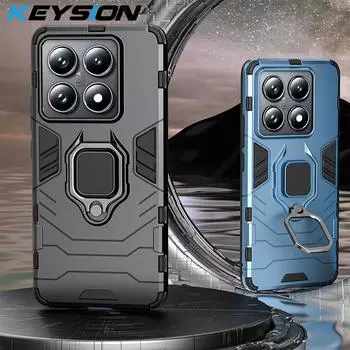 KEYSION Противоударный защитный чехол для Xiaomi 14T Pro 5G Мягкий силиконовый + PC Ring Stand Holder Задняя крышка телефона для Xiaomi 14T 5G 14TPro for Xiaomi 14T красный
