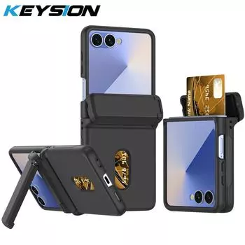KEYSION Shockproof Case for Samsung Z Flip 7 6 5 5G Hard PC With Hinge Kickstand Card Slot Phone Cover for Galaxy Z Flip 5 6 7 for Galaxy Z Flip 7