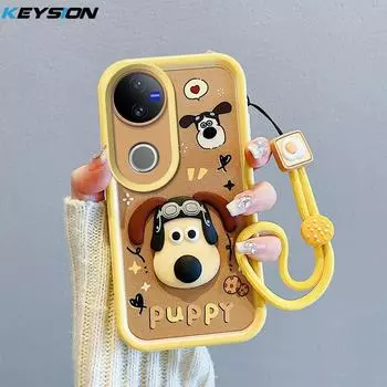 KEYSION Shockproof Case for VIVO V50 5G with Lanyard Soft Silicone Cute 3D Cartoon Doll Phone Back Cover for VIVO V50 for VIVO V50