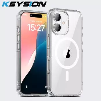 KEYSION Прозрачный чехол для MagSafe для iPhone 16 Plus 15 Силикон+ПК Противоударная прозрачная задняя крышка для телефона для iPhone 15 16 Plus for iPhone 15 коричневый