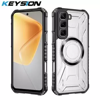 KEYSION Transparent Magnetic Case for Infinix Hot 50 4G Silicone+PC Heavy Duty Shockproof Phone Cover for Infinix Hot 50 Pro+ 4G for Infinix Hot 50 4G чёрный