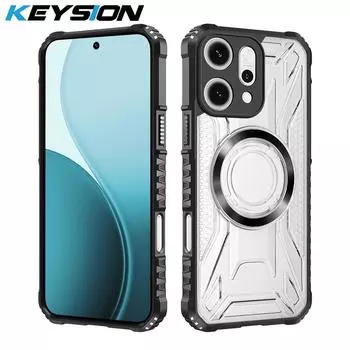 KEYSION Transparent Magnetic Case for OPPO Reno14 Pro 5G Soft Silicone+PC Heavy Duty Shockproof Phone Cover for OPPO Reno 14 Pro for OPPO Reno14 5G чёрный