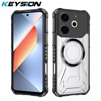 KEYSION Transparent Magnetic Case for TECNO Pova 6 Neo 4G Silicone+PC Heavy Duty Shockproof Phone Cover for for Tecno Pova 6 Neo 4G for Pova 6 Neo 4G чёрный