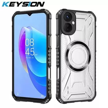 KEYSION Transparent Magnetic Case for TECNO Spark 9 Pro 9T Silicone+PC Heavy Duty Shockproof Phone Back Cover for for Spark 9T 9 Pro for Spark 9 Pro чёрный