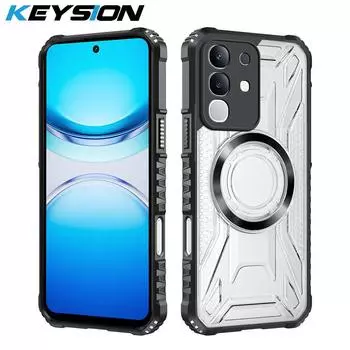 KEYSION Transparent Magnetic Case for VIVO Y29 4G Soft Silicone+PC Heavy Duty Shockproof Phone Back Cover for IQOO Z10X 5G for VIVO Y29 чёрный