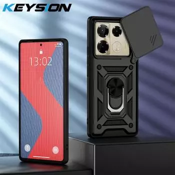 KEYSION Ударопрочный чехол для Infinix Note 40 Pro+ 5G Slide Camera Protection Metal Ring Stand Phone Cover для Infinix Note 40 4G for Infinix Note 40 Pro 5G чёрный