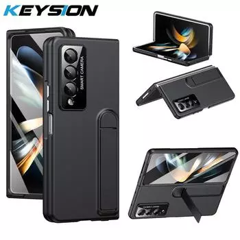 KEYSION Ударопрочный чехол для Samsung Galaxy Z Fold 4 3 5G Жесткий чехол для телефона с подставкой из ПК и защитой экрана из закаленного стекла for Galaxy Z Fold 4 чёрный
