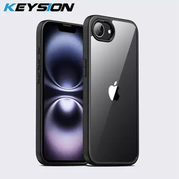 KEYSION Ударопрочный прозрачный чехол для iPhone 16e Мягкий силикон + PC HD Прозрачная защитная задняя крышка телефона для iPhone 16e 2025 for iPhoe 16e чёрный