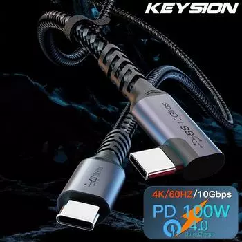 KEYSION USB3.1 Gen 2 10 Гбит / с Кабель для передачи данных USB C к типу C 4K@60Hz кабель для передачи данных QC 4.0 PD 100W 5A Кабель для быстрой зарядки для Macbook Pro 3m чёрный
