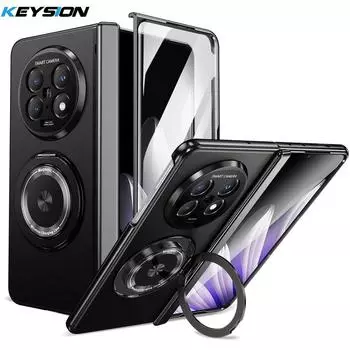 KEYSION Вращающаяся на 360° магнитная подставка-кольцо Чехол для телефона MagSafe для OPPO Find N5 Чехол для телефона с шарниром со стеклянной защитной пленкой для экрана for OPPO Find N5