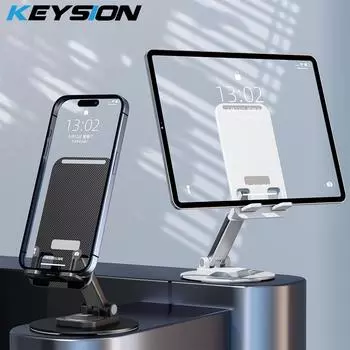KEYSION вращающийся на 360° металлический настольный держатель для мобильного телефона, подставка для iPhone iPad Xiaomi, складной настольный держатель для планшета, подставка для сотового телефона чёрный