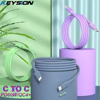KEYSION Жидкий силикон 8 мм Кабель USB C к USB Type C 60 Вт PD Шнур для быстрой зарядки USB-C Кабель для зарядного устройства для Xiaomi Samsung Huawei Macbook iPad 1m зелёный