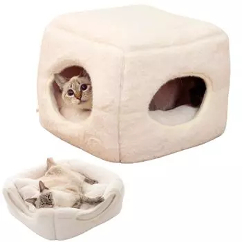 KeyTAIL Pet House Cat Bed Warm 2WAY Cube Sofa