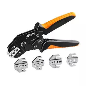 KF CPTEC Interchangeable Ratchet Crimping Tool Set of 6 Wire Crimping Crimp Spade Insulated and End Sleeve Solar for Coaxial Cable Pieces, Tool,