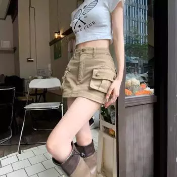 Khaki A-line Summer Denim Skirt for Women - Anti-Exposure and Slim Fit M