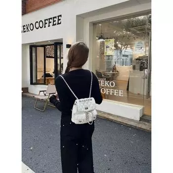 Khaki Cowry Classic Style Diamond Pattern Chain Bag Women s 2024 New Shoulder Bag Easiest for Match Multi-Pocket Backpack White