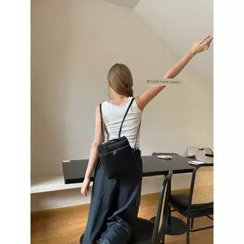 Khaki Cowry Sister Teng Same Style 1P Elegance Fashionable Exquisite Backpack Female Minimalist Basic Lunch Box Handbag Black Economy Edition