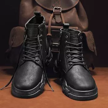 Мужские ботинки цвета хаки Модная обувь для мотоциклистов Повседневные ботинки по щиколотку Рабочая обувь Персонализированные британские ботинки Кожаная обувь Bota Masculina 39 чёрный
