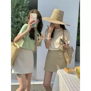 Khaki Tall Spring and Summer Small Suit Skirt Khaki summer style M