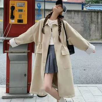 Khaki Windbreaker Women s Mid-length Spring and Autumn New Korean Style British Style Loose Casual Workwear Jacket S