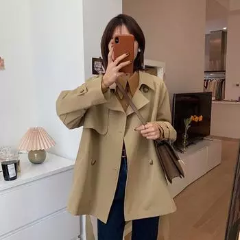 Ветровка цвета хаки женская весна-осень новая рабочая куртка средней длины в британском стиле S