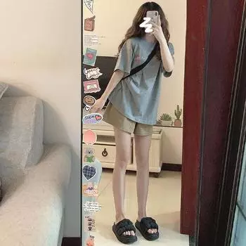 Khaki Work Shorts for Women Washing Cotton High Waist Design Wide-leg Pants Small Loose Casual A-line Shorts S