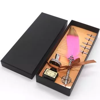 Khers Quill Pen Quill Antique Fountain Pen Ink Bottle Set Feather Dip Pen x (Розовое золото)
