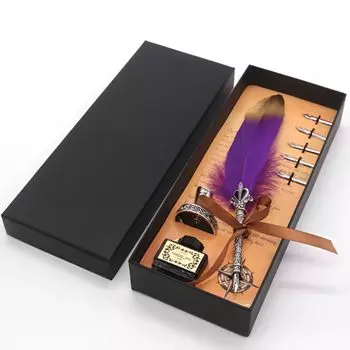 Khers Quill Quill Antique Fountain Pen Ink Bottle Set Feather Dip Pen x (Фиолетовое золото)