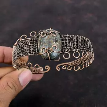 Кианит Браслет-манжета Браслет-манжета из медной проволоки Ювелирные изделия ручной работы Браслет из настоящего драгоценного камня Регулируемый Браслет-манжета Ювелирные изделия из медной проволоки для подарка