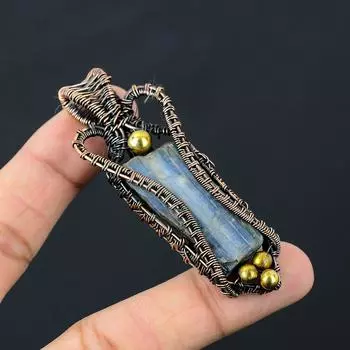 кианит, драгоценный камень, чистая медная проволока, обернутая подвеской ручной работы, ювелирное изделие для нее 2.99 Inches синий