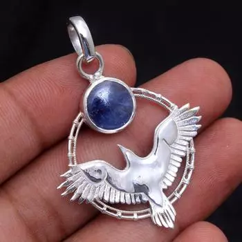 Кианит Ларимар Лабрадорит Аметист Лазурит Птица Подвеска Твердые Стерлингового Серебра 925 пробы Массивные Ювелирные Изделия синий