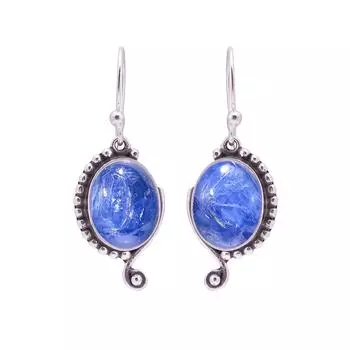 Кианит - Непальская серебряная серьга 925 пробы V8890, синяя серьга, овальная серьга, подарок на День святого Валентина, подарок для нее, подарок на день рождения, ювелирные изделия ручной работы, Sil