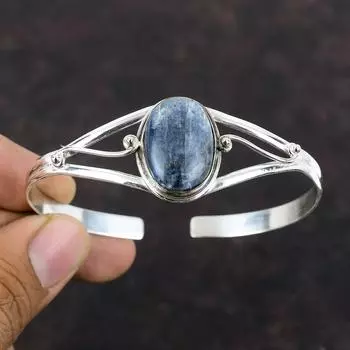 Кианитовый браслет Ювелирные изделия из настоящего драгоценного камня Стерлинговое серебро 925 пробы Браслет-манжета Ювелирные изделия ручной работы Регулируемый браслет Антикварные дизайнерские украшения для подарка