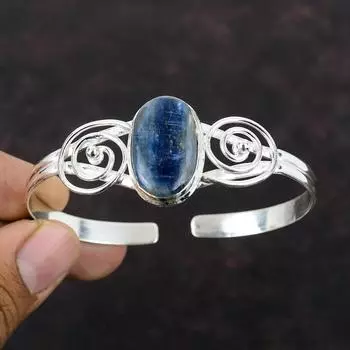 Кианитовый браслет, высококачественный драгоценный камень, манжета, стерлинговое серебро 925 пробы, браслет-манжета, регулируемый браслет, изящные ювелирные изделия, браслет ручной работы, подарок для мамы Adjustable