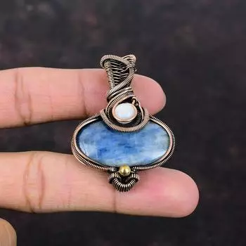Кианитовый кулон, медная проволока, обернутая кулоном, ювелирные изделия из драгоценных камней, Радужный кулон с лунным камнем, медная проволока, обернутая ювелирными изделиями, кулон ручной работы для подарка
