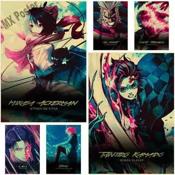 Киберпанк аниме персонажи постеры ретро крафт-бумага Demon Slayer/Атака Титанов плакат аниме Декор домашняя комната настенная живопись 30x21cm