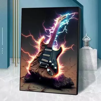 Киберпанк Бернс электрогитара неоновый художественный эстетический плакат меломан декор комнаты бар кафе фон Настенный декор холст живопись (с рамкой) 15*20cm(with frame)