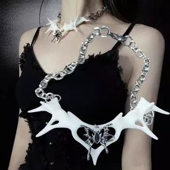 Киберпанк Скелет Косплей Ожерелье Унисекс Сплав Цепи Колье Бабочка Кулон Ювелирные Изделия Готический Панк Хип-поп Аксессуар Реквизит Подарок