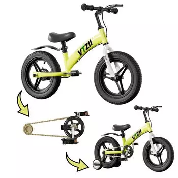 Kick Bike Педальный велосипед Велосипед 2 3 4 5 6 7 лет Малыш Включая Педаль тормоза Книга Обучение 12 14 16 дюймов Детский 2-в-1, Велосипед, Колесо, зелёный