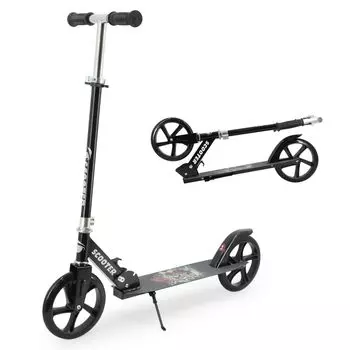 Kickboard Kick Scooter 4 Высота 20 см Высокое качество Нога Черный [TENBOOM] (Для детей/взрослых), Складной, Регулировки, Шины, Мотоцикл, Тормоз, чёрный