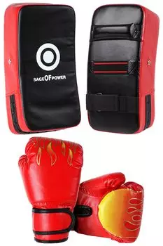 Kickboxing set for parents and 1 pair of boxing gloves for 2 sets of kick mitts for adults children children, (red) красный