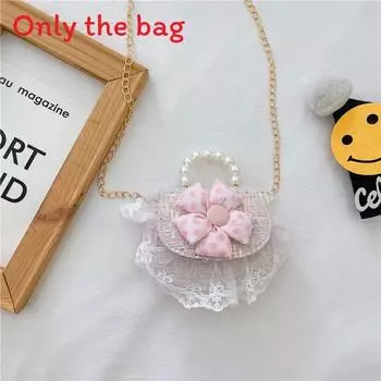 Kid Bag Crossbody With Faux Pearl Handle And Flower Bear Decoration Rabbit Flower Pink