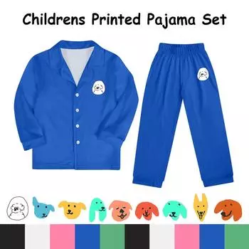 Kid s 2 Piece Printed Suit Long Sleeve Button Up Top Wide Leg Pants Suit Set Pajamas Home Casual Suit 110 бежевый