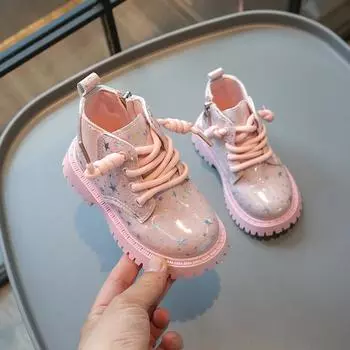 Детские ботинки повседневные из глянцевой кожи черного цвета для девочек, новые модные детские повседневные школьные ботинки на платформе с нескользящей молнией 21 бежевый