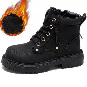 Детские большие размеры противоскользящие износостойкие модные высокие ультратонкие зимние ботинки спортивные ботинки для мальчиков и девочек 27 чёрный